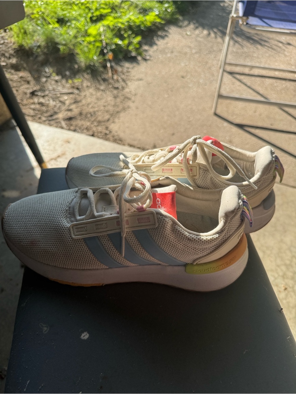 adidas Neutral Mesh Sneakers with Light Blue Stripes and Pink Accents